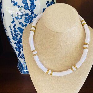Vintage White Lucite Gold Beaded Twist Choker Necklace